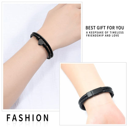 memorial jewelry Cremation Bracelet with Clasp Beads Cowhide Multi-Layer Braided Leather Urn Bracelet for Men Women (2PCS, 20cm/7.87in)