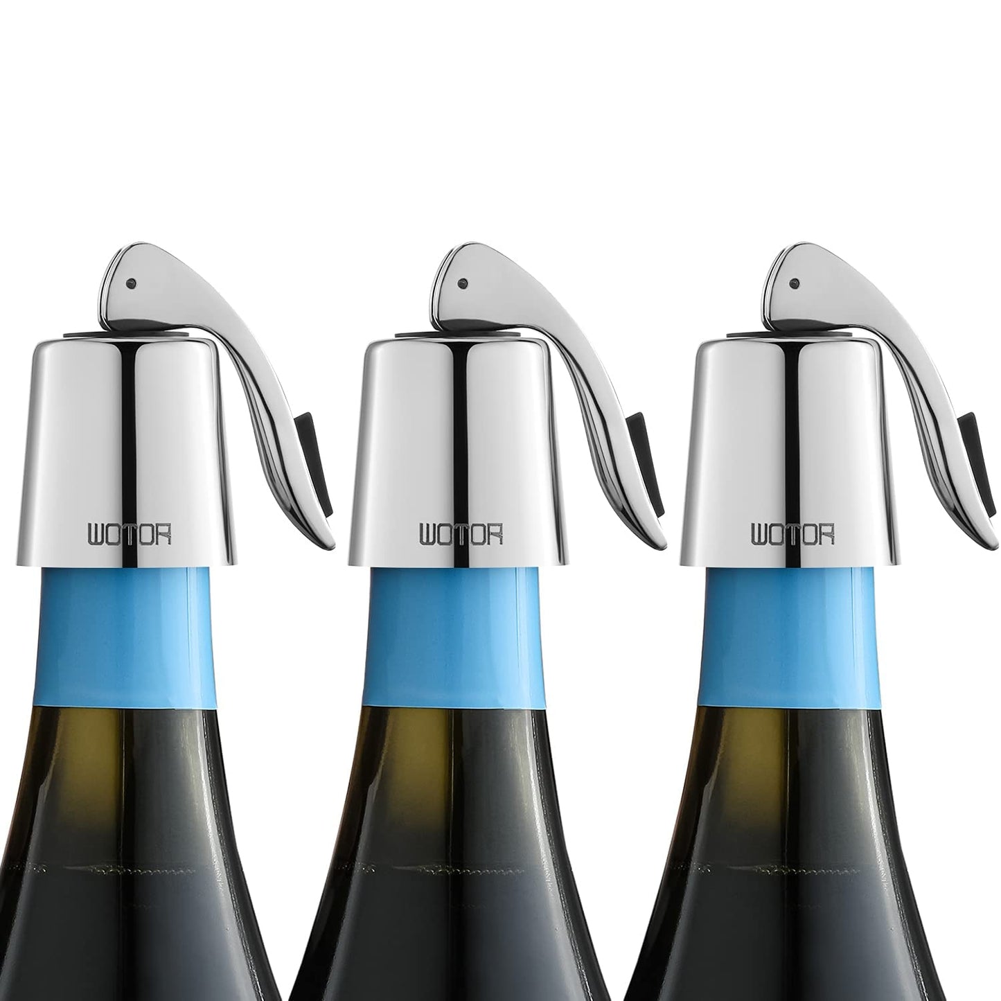 WOTOR Wine Stoppers Stainless Steel Wine Bottle stopper Plug with Silicone Reusable Wine Saver Leak proof Keep Fresh Silver 3 pack