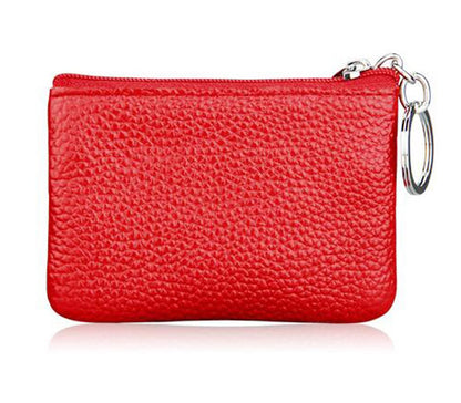 iToolai Women's Leather Small Coin Change Purse with Keychain, Mini Card Holder Wallet, Red