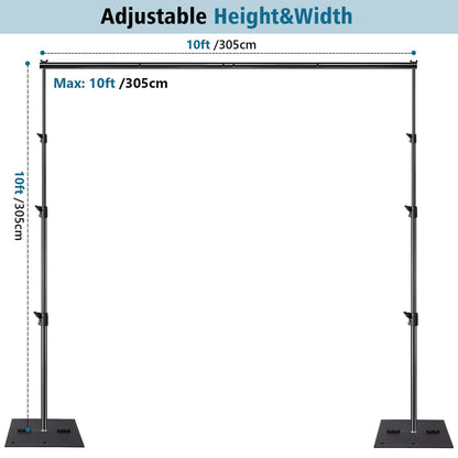 HYJ-INC Heavy Duty Backdrop Stand Pipe and Drape Photography Backdrop Stand Kit Adjustable Photo Background Stand 10ft x 10ft with Metal Base, 4 Clamps,Carrying Bag for Photography Video Studio