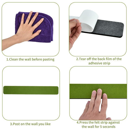 Vuzvuv 8 pcs Bulletin Board Bar Strips with 50 Pushpins & 10 Wooden Clip pins，Self Adhesive Cork Board for Wall，Felt Pin Board for School，Office Decor(Olive Green)