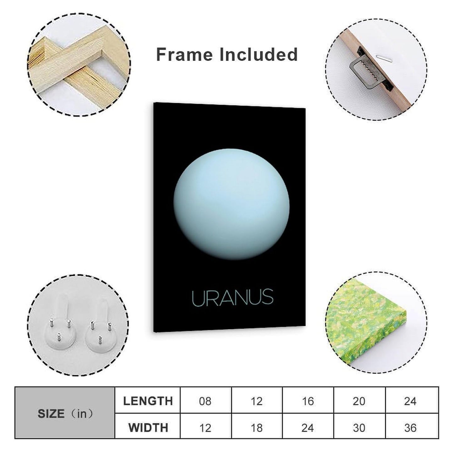 Solar System Planets Canvas Wall Art - Uranus Planet Space Poster for Kids Room Bedroom Classroom, STEM Educational Astronomy Decor, Science Gift for Boys Girls, 12x18 Inch Framed