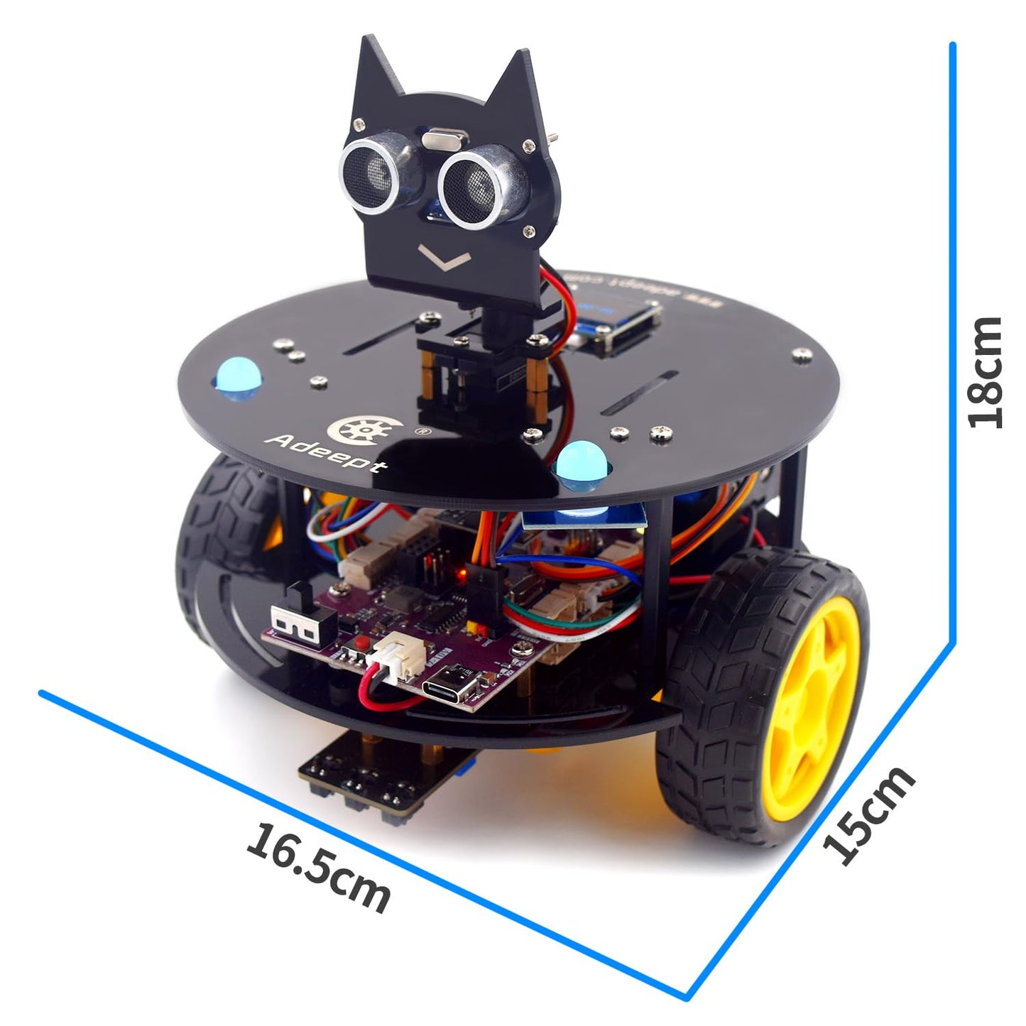 Adeept Smart Car Kit(Compatible with Arduino IDE), Line Tracking, Obstacle Avoidance, OLED Display, Ultrasonic Sensor, Wireless Remote Control, DIY STEM Educational Robot Car Kit (Blue)