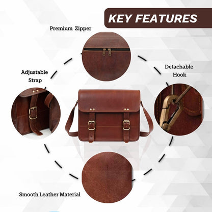 IndianHandoArt 13" Inch Leather Messenger Bag Vintage satchel bag Crossbody Bags for Men and Women unisex office bag (13" (W) x 10" (H) x 3" (D))