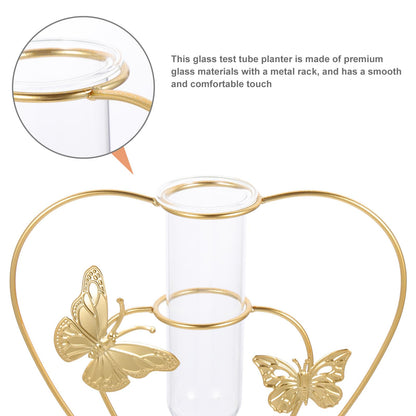 VOSAREA Hydroponic Glass Vase with Metal Butterfly Frame Decorative Hollow Flower Holder Plant Terrarium Home Table Centerpiece for Living Room and Office Decor