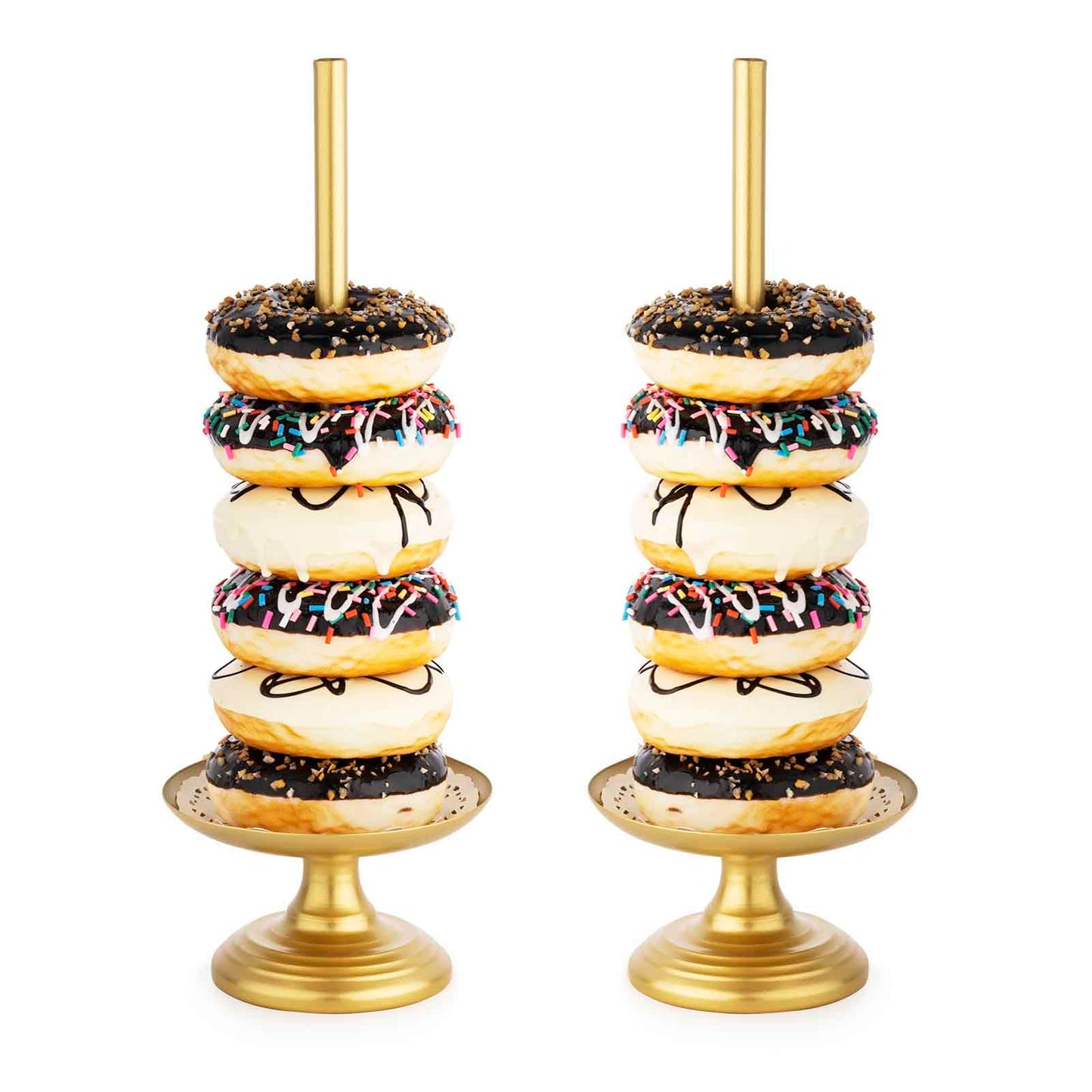 WOPARTY Donut Stand Metal 2 Pack,Display Tower for Dessert Table, Doughnut Holder for Birthday, Wedding, Baby Shower, Bridal Showers,Christmas, Party Supplies (Gold)