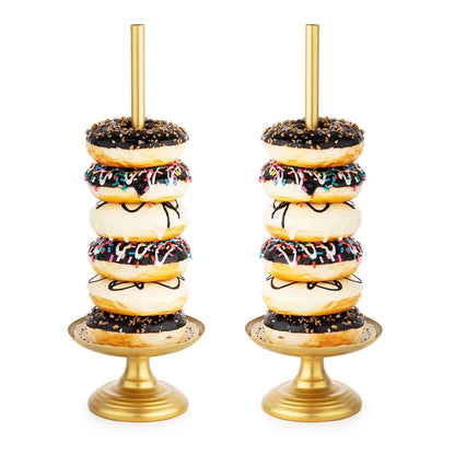 WOPARTY Donut Stand Metal 2 Pack,Display Tower for Dessert Table, Doughnut Holder for Birthday, Wedding, Baby Shower, Bridal Showers,Christmas, Party Supplies (Gold)