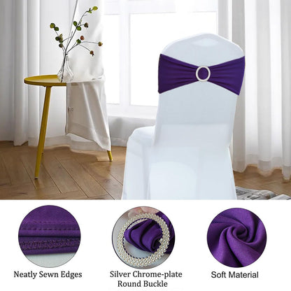 Albassa Chair Sashes Spandex Stretch Chair Bows with Buckle Slider for Wedding Party Decorations (Purple, 25PCS)