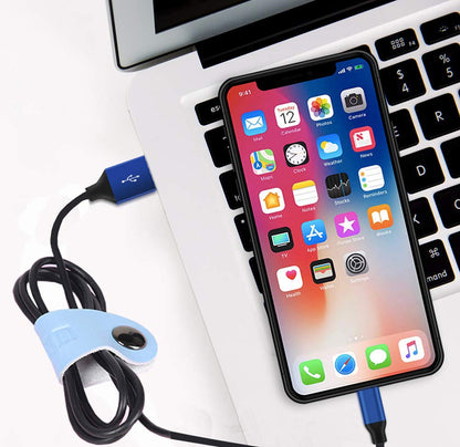 Seabaras Genuine Leather Cord Organizer,Cord Keeper,Cable Organizer USB Holder,Cable Management,Cable Straps,Earbud case,wrap Headphone,Headset Winder,Phone Earphone Cable Ties (Set of 5) (White)
