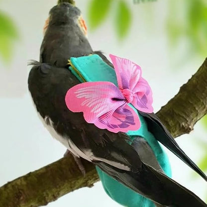 Pet Bird Diaper Harness Adjustable Parrot Harness and Leash Set Cockatiel Flight Suit with 60 Inch Leash Bow Tie Bird Flying Clothes for Conures Cockatoos Cockatiel Pigeon(Pink, Medium)