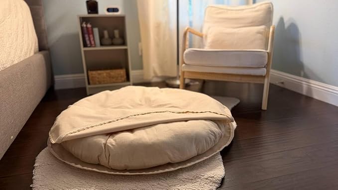 Natural 100% Cotton Canvas Round Dog Bed Cover Eco Friendly Durable Pet Bedding Dog Cushion Covers with Zippers Machine Washable Covers (Beige, X Small 18 Inches)