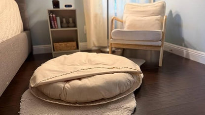 Natural 100% Cotton Canvas Round Dog Bed Cover Eco Friendly Durable Pet Bedding Dog Cushion Covers with Zippers Machine Washable Covers (Beige, Small 24 Inches)