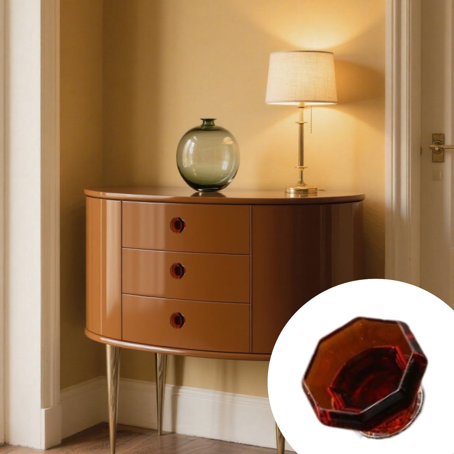 Risbay Cabinet Knobs, Single Hole Drawer Knobs Crystal Mushroom-Shape 1.38" Amber Cabinet Hardware Knob for Drawers,Cabinets, 6PCS