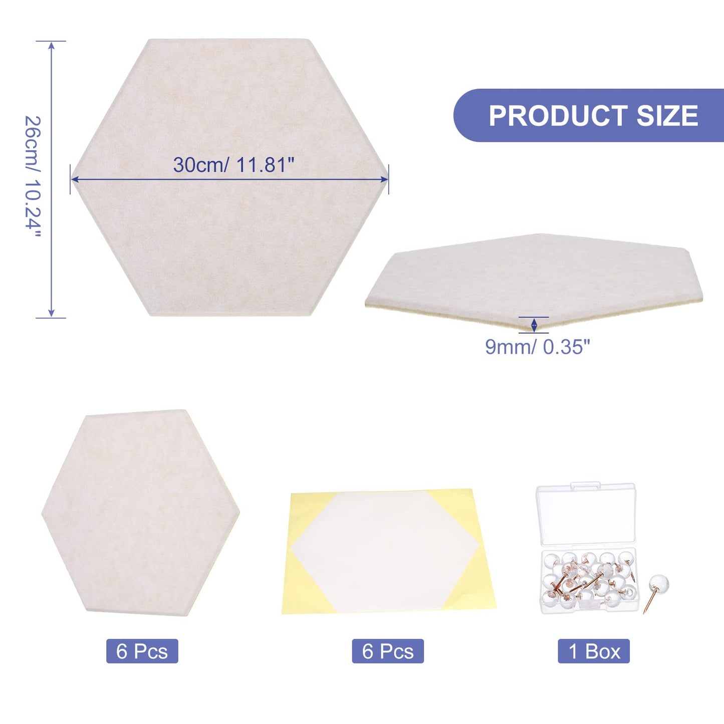 PATIKIL Felt Bulletin Board, 12"x10", 6 Packs Self Adhesive Hexagon Felt Tiles for Sound Proofing Wall Panels for Home Office Recording Studio,Game Room, Light Camel