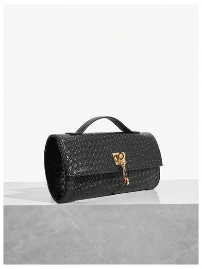 Floerns Women's Woven Leather Handbag Top Handle Formal Clutch Purse Evening Bag Black One Size