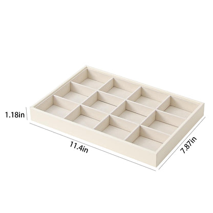 Ausalivan Stackable Jewelry Organizer Tray For Drawers,White Leather Small Earring Storage Tray,Bracelet And Necklace Display Box,Jewelry Ring Display Case (12 Grids)