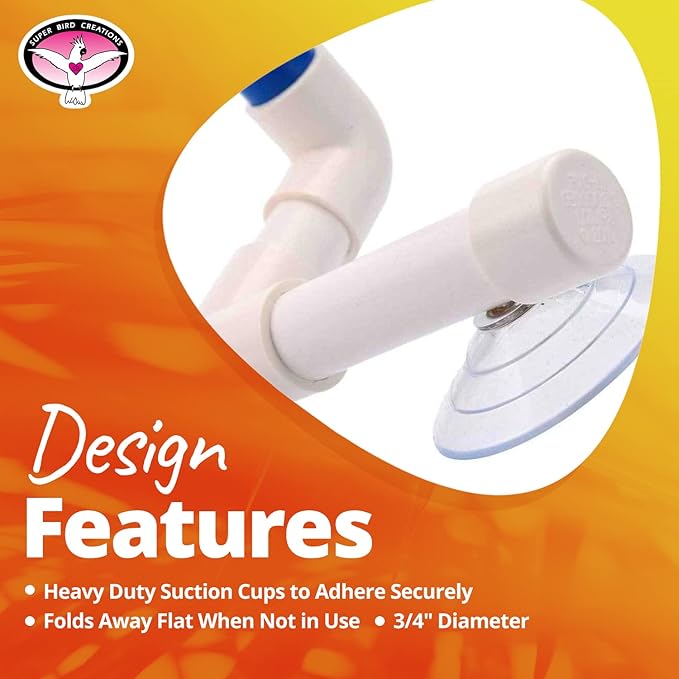 Super Bird Creations - SB126 Fold-Away Shower Window Perch - Ringnecks Medium Conures Parrots- Multi-Functional Bird Stand w/Heavy Duty Suction Cups - Stimulating Bird Toys for Large & Medium Birds