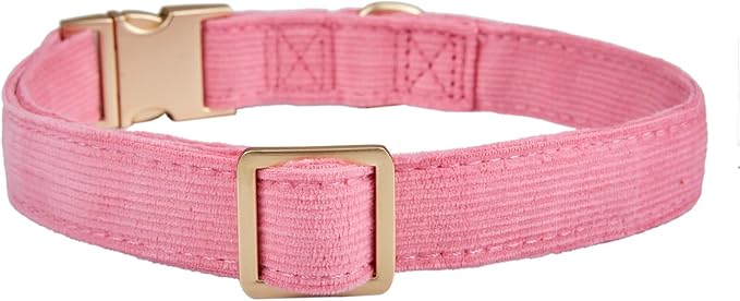 Soft Cotton Dog Collar with Metal Buckle Adjustable Heavy Duty Comfy Corduroy Collars for Small Medium Large Dogs,Rosy Pink,Small