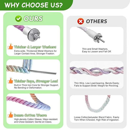 3 Pcs Bird Rope Perches Gradient Color, Bendable Parrot Bird Perch Rope Stand for Cage, Stand Climbing Stand Toy for Cockatiels, Lovebirds, Budgies, Parakeets (2 Short + 1 Long)