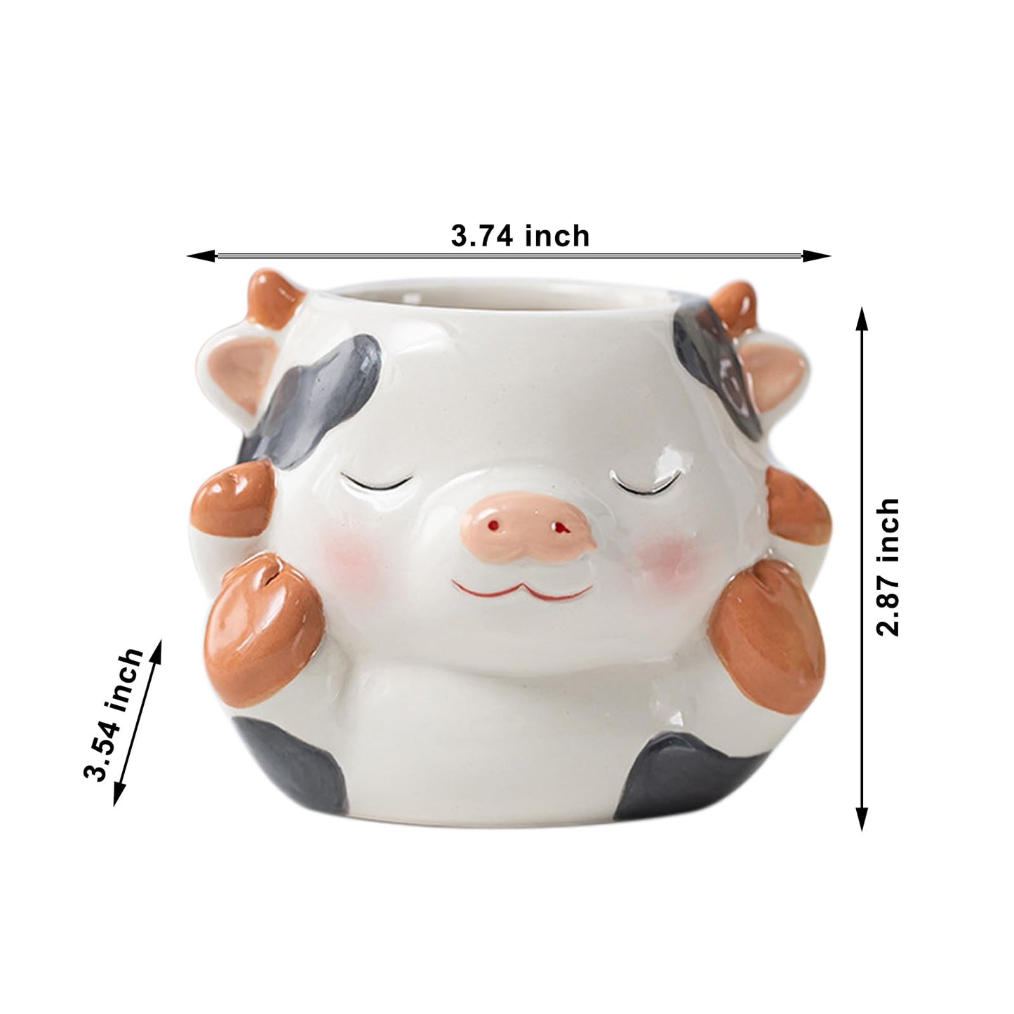 DIYOMR Cute Animals Planter, Mini Ceramic Cartoon Animal Shaped Succulent Flower Pot Indoor Air Plants Holder, Smooth Shiny Decorative Flower Cactus Planter - Plants Not Included (Milk Cow)