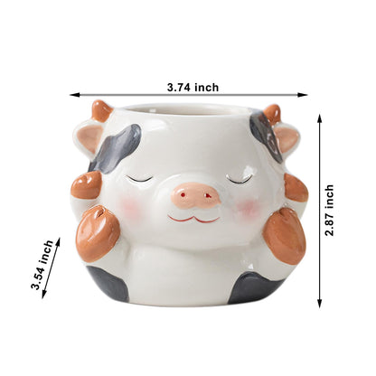 DIYOMR Cute Animals Planter, Mini Ceramic Cartoon Animal Shaped Succulent Flower Pot Indoor Air Plants Holder, Smooth Shiny Decorative Flower Cactus Planter - Plants Not Included (Milk Cow)