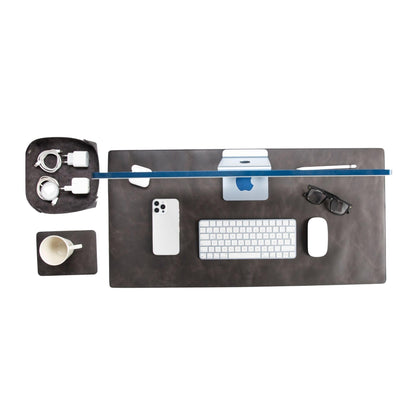VENITO Leather 3-in-1 Desk Mat Set – Desk Mat (32"x16"), Organizer Tray & Cup Coaster – Full-Grain Leather Desk Pad for Office & Home – Elegant Workspace Accessories for Men & Women, Asphalt