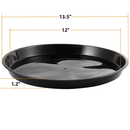 Kichwit 4 Pack 13.5 Inch (12 Inch Base) Plant Saucer, Round Plastic Plant Trays for Indoor & Outdoor, Black