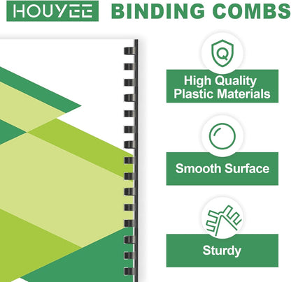 HOUYEE 19 Ring Black Plastic Binding Comb,7/16 Inch Diameter,80 Sheets Capacity,Letter Size,50 Pack