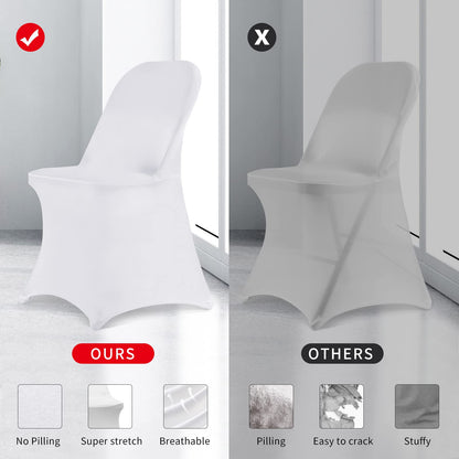 HAINARverS Folding Chair Covers for Wedding, 10pcs Stretch Spandex Washable Fabric Chair Cover, Decoration Chair Cover for Wedding, Party, Banquet, Birthday, Conference, Event(White, 10 PCS)