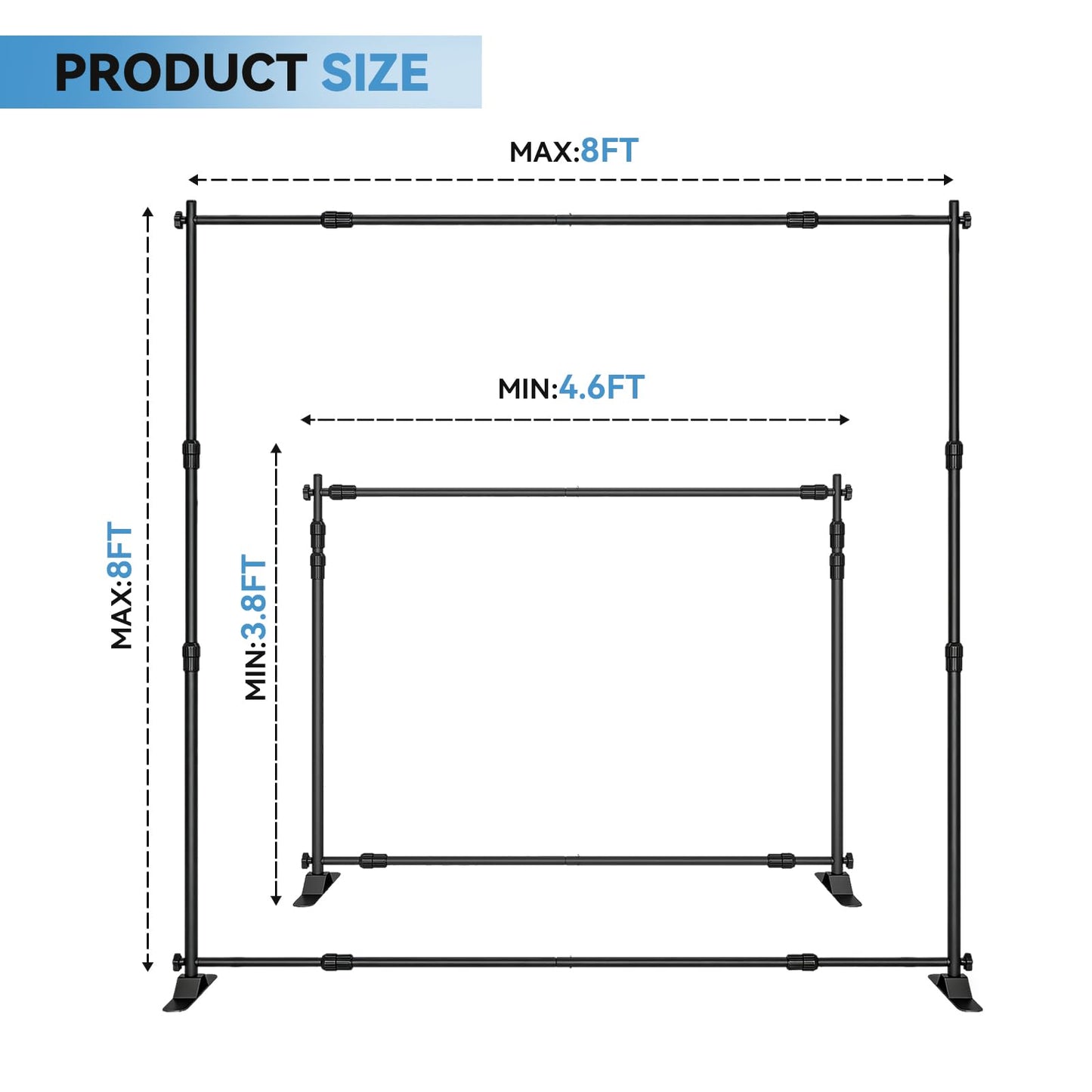 8×8‘ Backdrop Stand Banner Stand Kit with Carry Bag Heavy-Duty Photography Step & Repeat Stand Height and Width Adjustable for Photo Booth Events Weddings Studio Displays