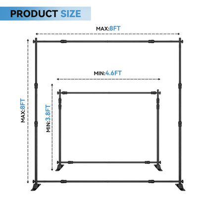 8×8‘ Backdrop Stand Banner Stand Kit with Carry Bag Heavy-Duty Photography Step & Repeat Stand Height and Width Adjustable for Photo Booth Events Weddings Studio Displays
