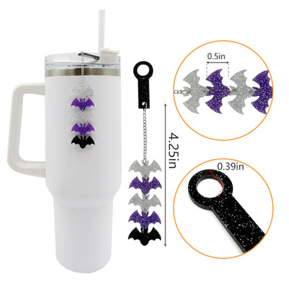 Purple Tumbler Ornament – Glitter Bat Cup Chain for Stanley 30oz 40oz, Gothic Straw Decoration, Cute Water Bottle Accessories for Iced Coffee Cups