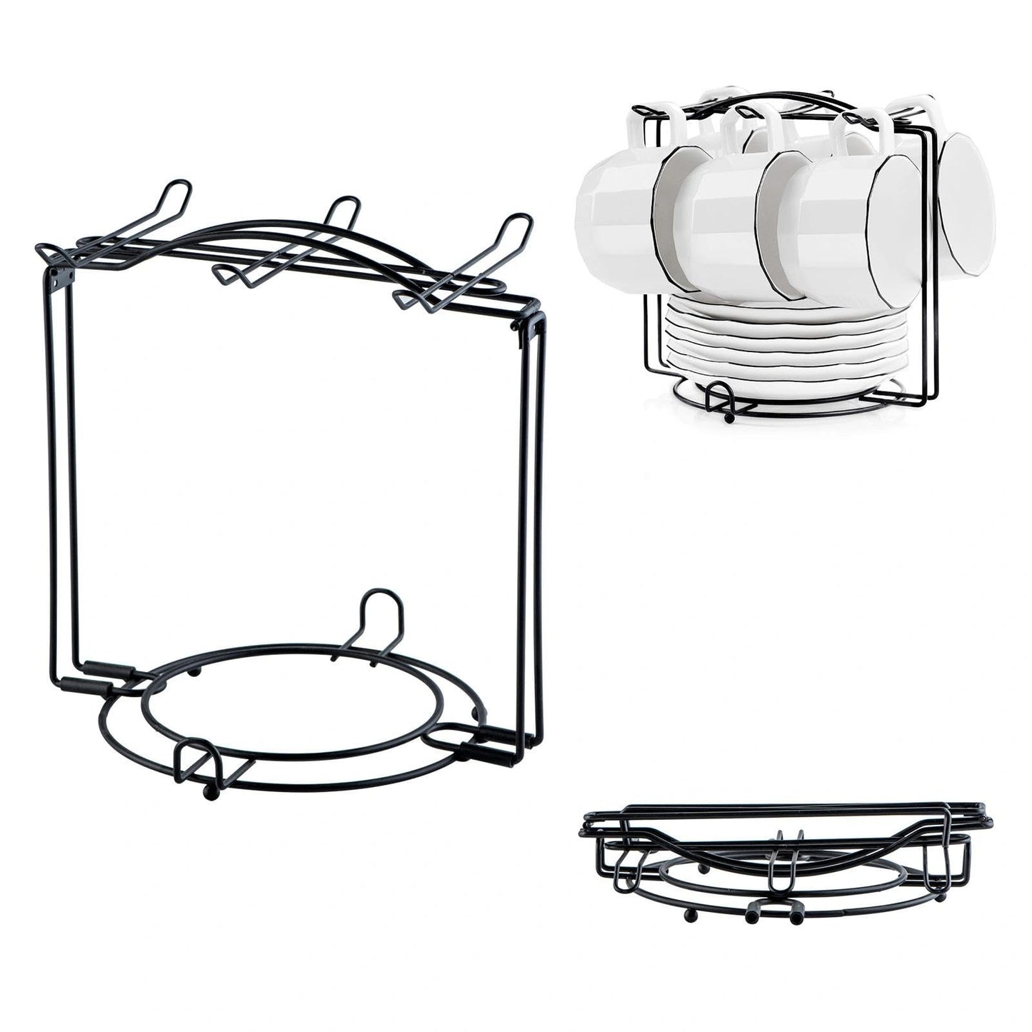 YOLIFE Tea Cup Holder for Countertop, Metal Cup and Saucer Display Stand, Foldable Tea Station Organizer, Espresso Coffee Cups Rack for Home or Bar Decor