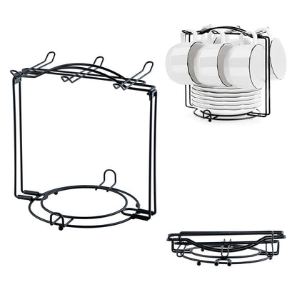 YOLIFE Tea Cup Holder for Countertop, Metal Cup and Saucer Display Stand, Foldable Tea Station Organizer, Espresso Coffee Cups Rack for Home or Bar Decor