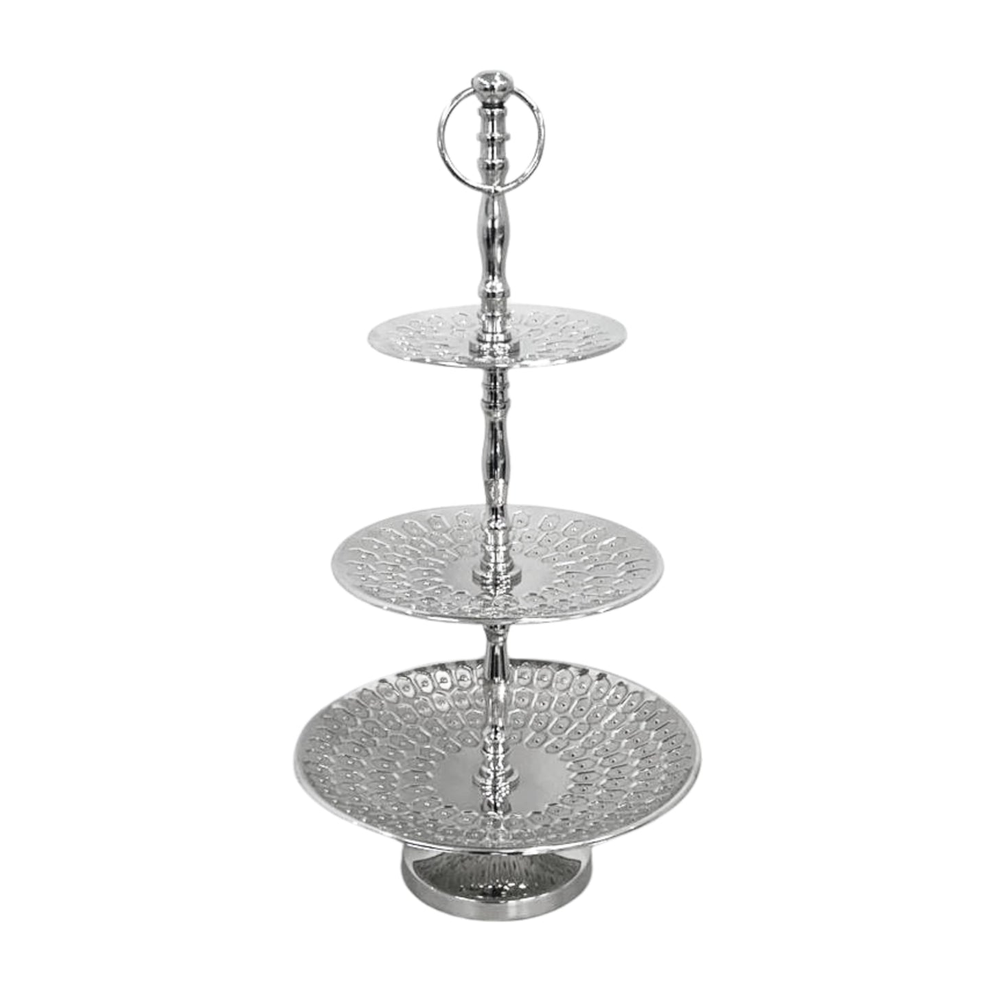 Rely+ Dessert Cupcake Stand 3-Tiered Serving Tray 20" Tall 3 Tier Fruits and Cup Cake Stand for Tea Party Birthday Holiday Gatherings Weddings Baby Showers Silver Finish Sturdy Design (Hexagonal)
