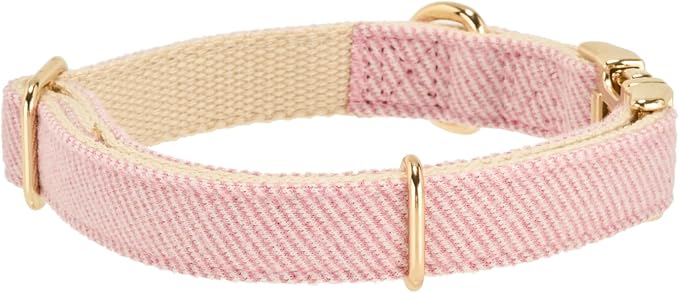 Luxury Soft Cotton Tweed Fabric Dog Collar & Leash Set with Gold Buckle – Durable Fabric, Stylish Design for Everyday Walks(Small Pink)
