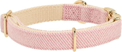 Luxury Soft Cotton Tweed Fabric Dog Collar & Leash Set with Gold Buckle – Durable Fabric, Stylish Design for Everyday Walks(Medium Pink)