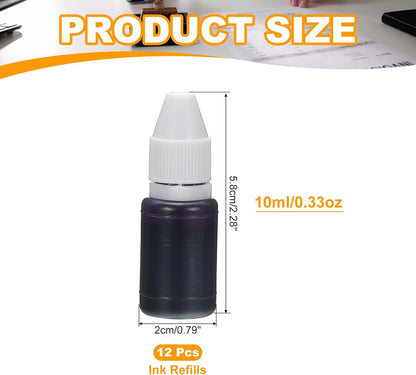 PATIKIL 0.33oz Refill Ink for Stamps and Ink Pads, 12Pcs 10ml Stamp Pad Ink Refill for Office Stamp Self Inking Stamp Date Stamp Scrapbooking, Purple
