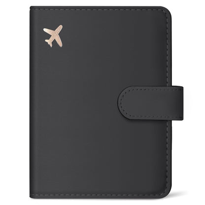 Passport Holder for Travel Essentials, RFID Blocking Leather Cover Wallet with Magnetic Closure, Aesthetic & Cute Passport Book Case for Women and Men - Black