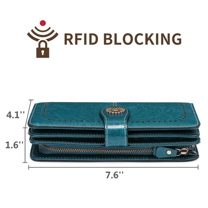 SENDEFN Wallets for Women Leather Credit Card Holder with RFID Blocking Large Capacity Wristlet