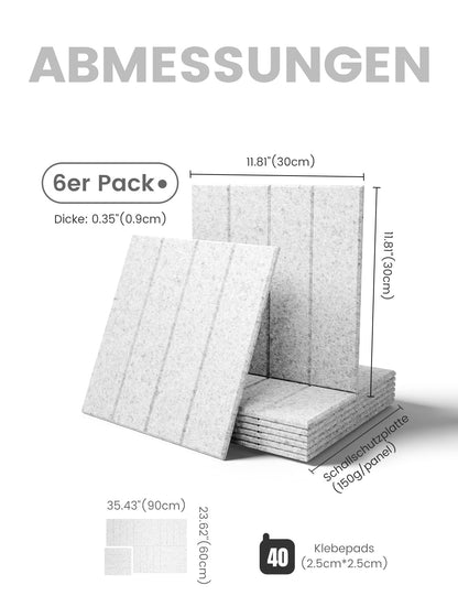 Bumusty Large Cork Board Alternative-36 x 24" Felt Bulletin Board Tiles, with 30 Pushpins, 40 Adhesive Tabs, Bold-Stripe 6-Pack, Cork Boards for Office Push Pin Board Felt Board-Light Gray