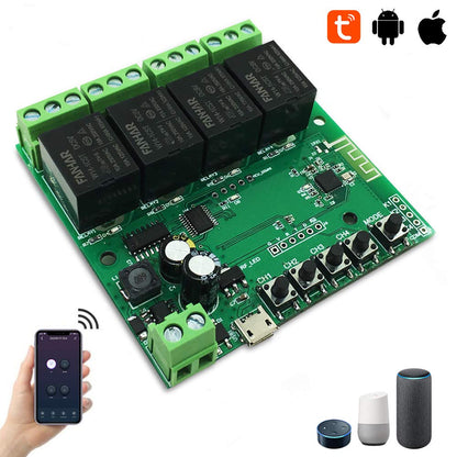 Newgoal 4-Channel WiFi Smart Switch Relay Module, TUYA/Smart Life App for Smart Home Remote Control, Momentary Time Adjustable, Compatible with Alexa/Google Assistant