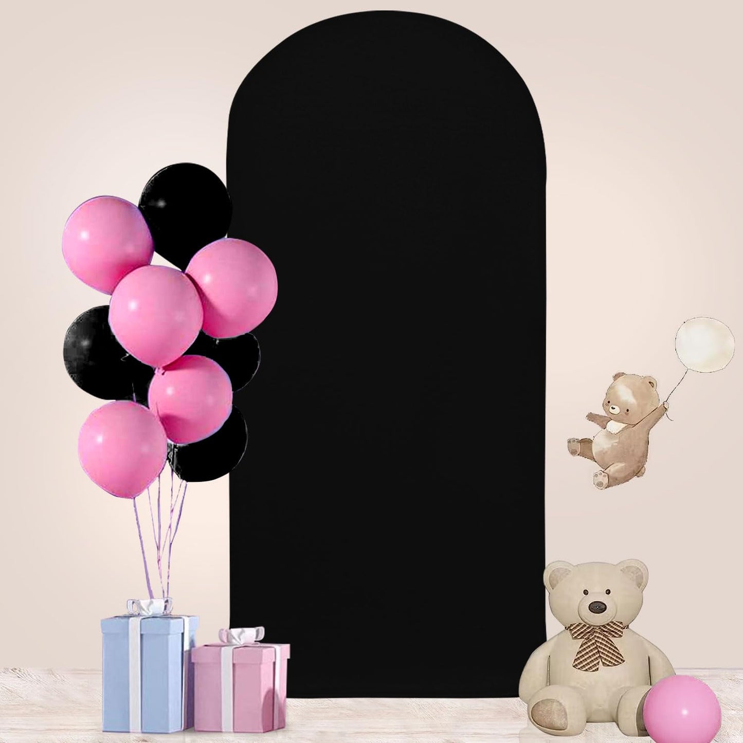 FUHSY 7.2FT Arch Cover Black Arch Backdrop Cover Spandex Fitted Backdrop Covers Fabric Wedding Arched for Chiara Round Top Arched Stand Covers Stretchy for Birthday Halloween