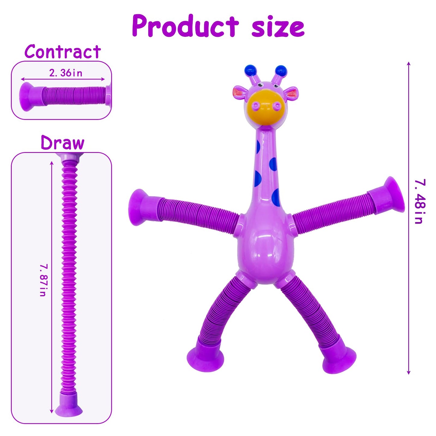 16 PCS Telescopic Suction Cup Giraffe Sensory Toys, Pop Tube Fidget Toys Bulk for Toddlers, Kids Travel, Easter Basket Stuffers, Party Favors Birthday Gifts for Boys Girls