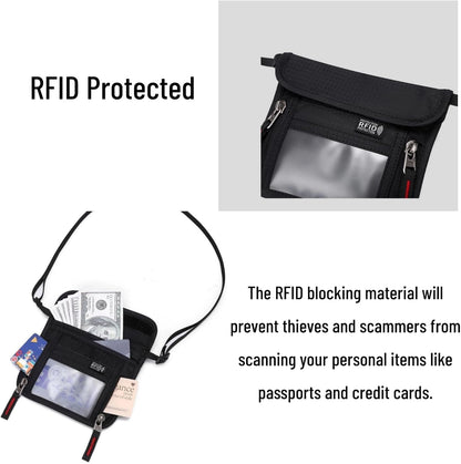 Passport Holder for Travel Pouch Neck Wallet for Traveling Women Men with RFID Blocking Waterproof and Slim Neck Pouch Adjustable Neck Strap (Blue)