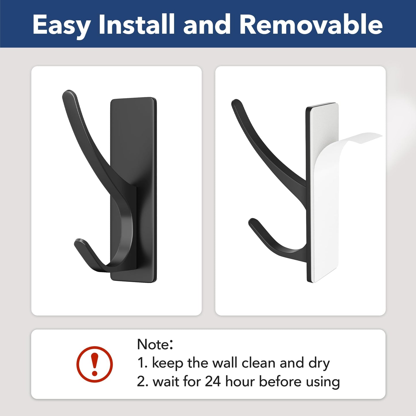 pickpiff Matt Black Self Adhesive Coat Hooks for Hanging: 13LB Extra Strong Stainless Wall Hook for Towel, Utensil, Backpack, Hat, Sturdy Metal Hanger for Bathroom, Kitchen, Door, 6-Pack