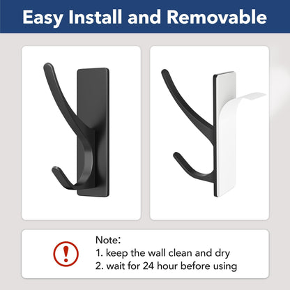 pickpiff Matt Black Self Adhesive Coat Hooks for Hanging: 13LB Extra Strong Stainless Wall Hook for Towel, Utensil, Backpack, Hat, Sturdy Metal Hanger for Bathroom, Kitchen, Door, 6-Pack