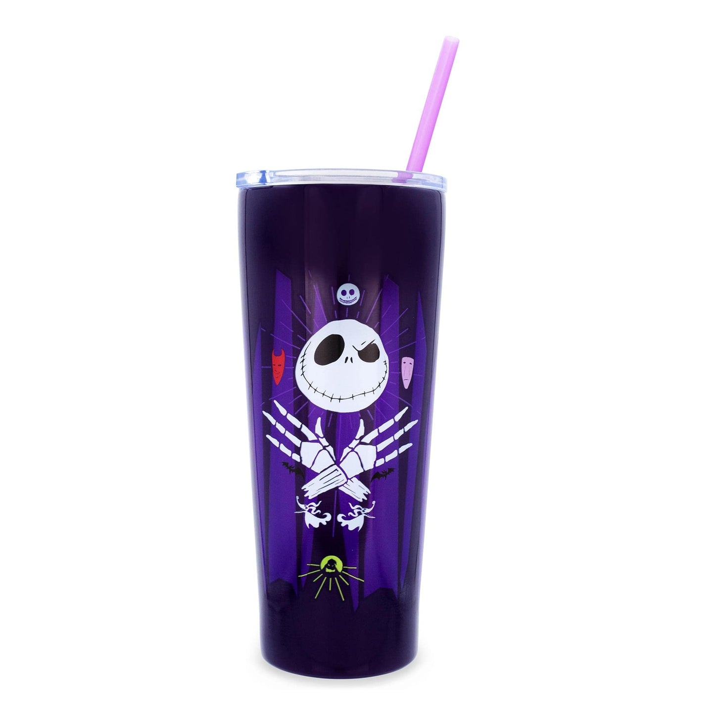 Disney The Nightmare Before Christmas Purple Stainless Steel Travel Tumbler With Lid and Straw | Holds 22 Ounces