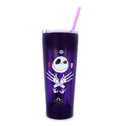 Disney The Nightmare Before Christmas Purple Stainless Steel Travel Tumbler With Lid and Straw | Holds 22 Ounces