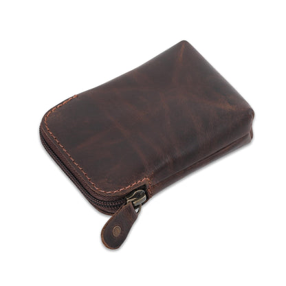 CestAntiQ Premium Full-Grain Leather Playing Card Case Zippered Card Deck Holder for Poker and Bridge Travel Accessory Secure Multi-Purpose Wallet Leather Cards Holder Brown